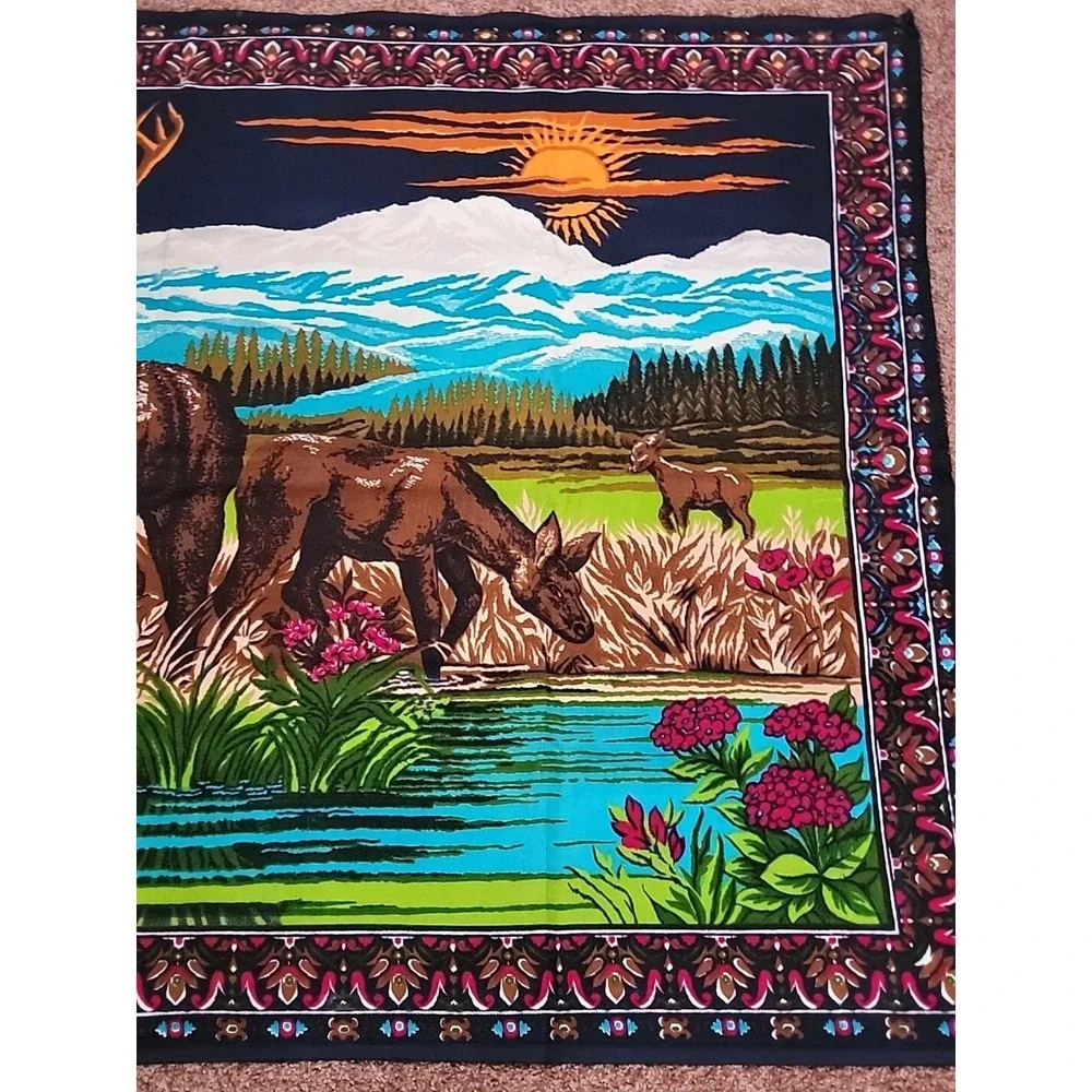 VTG Wall Tapestry Hanging ELK Velvet Style Wall Art Fabric Forest 57x39 Vivid